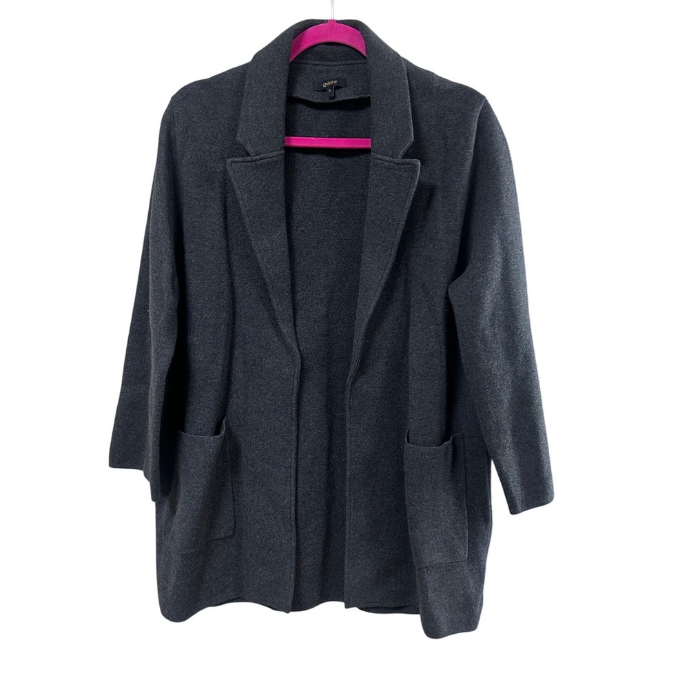 Quince Organic Cotton Knit Blazer Charcoal Grey Open Front Cardigan L LB27689